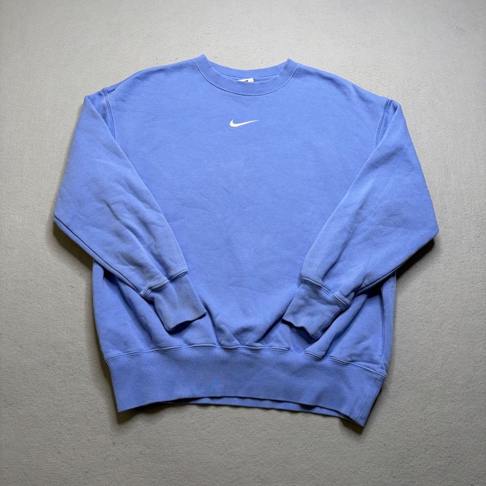 Nike Sweatshirt Womens XS Blue Phoenix Fleece Center Swoosh Oversized DQ5733-450